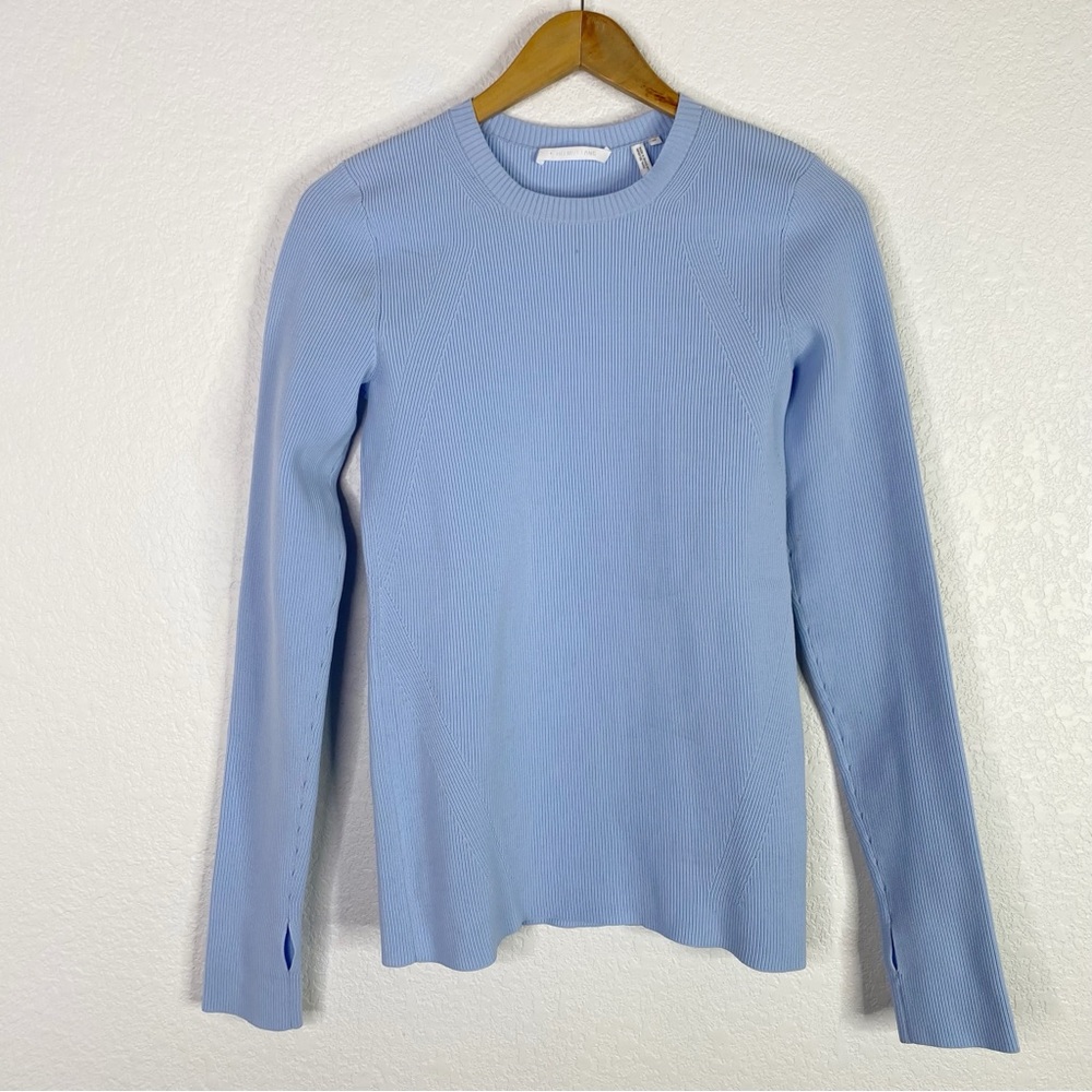 Helmut Lang Blue Ribbed Knit Jumper Pullover Sweater